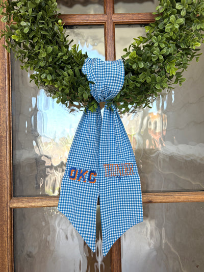 Dark Blue OKC Thunder Wreath Sash | Personalized Dark Blue Gingham Door Decor