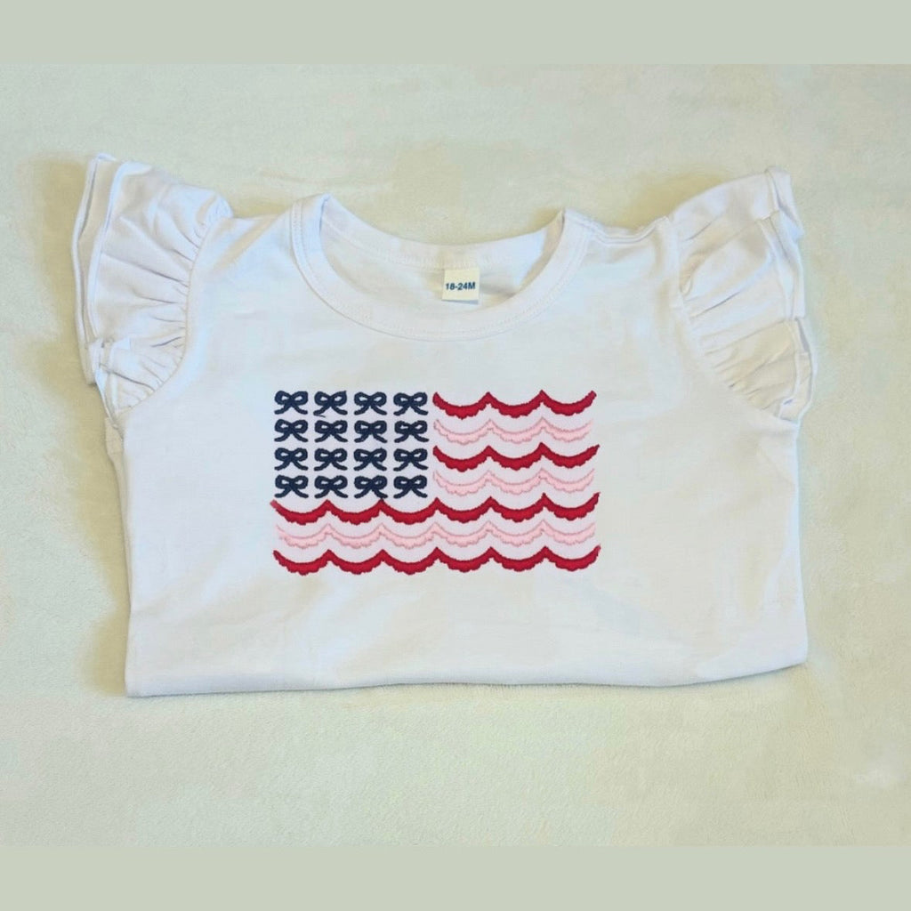 Girls 4th of July Shirt – Custom Name American Flag Tee