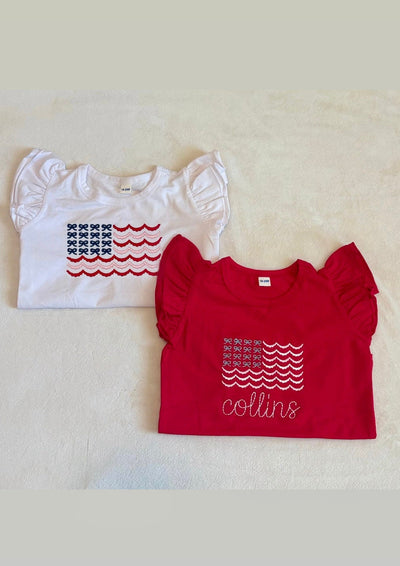Girls 4th of July Shirt – Custom Name American Flag Tee