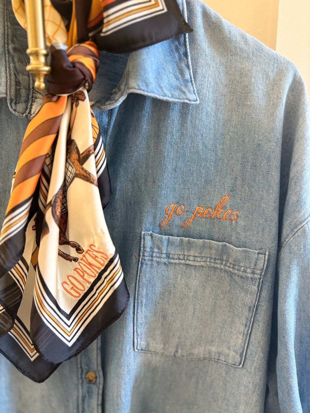 Women’s OSU Go Pokes Denim Button Down