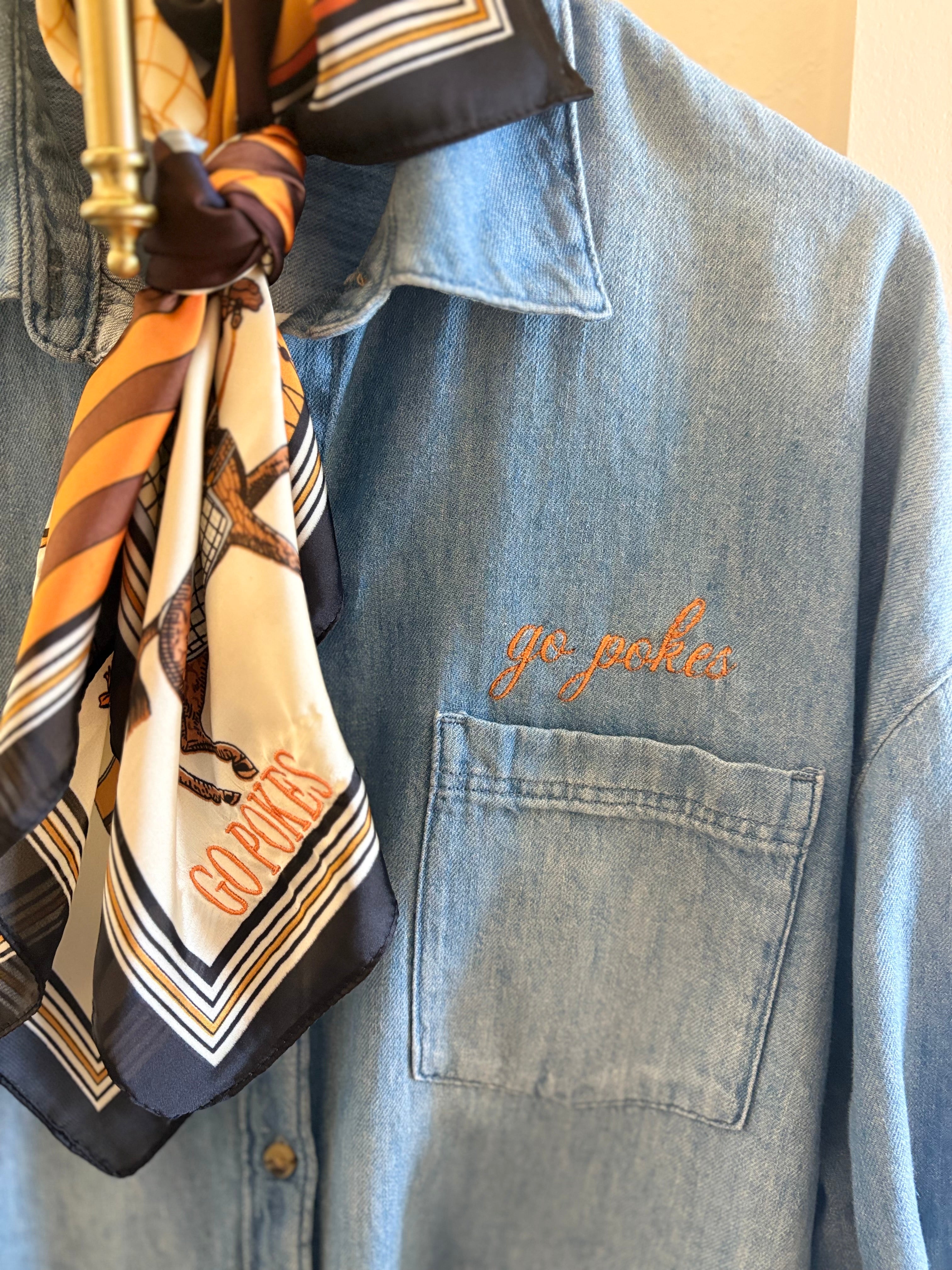 Women’s OSU Go Pokes Denim Button Down