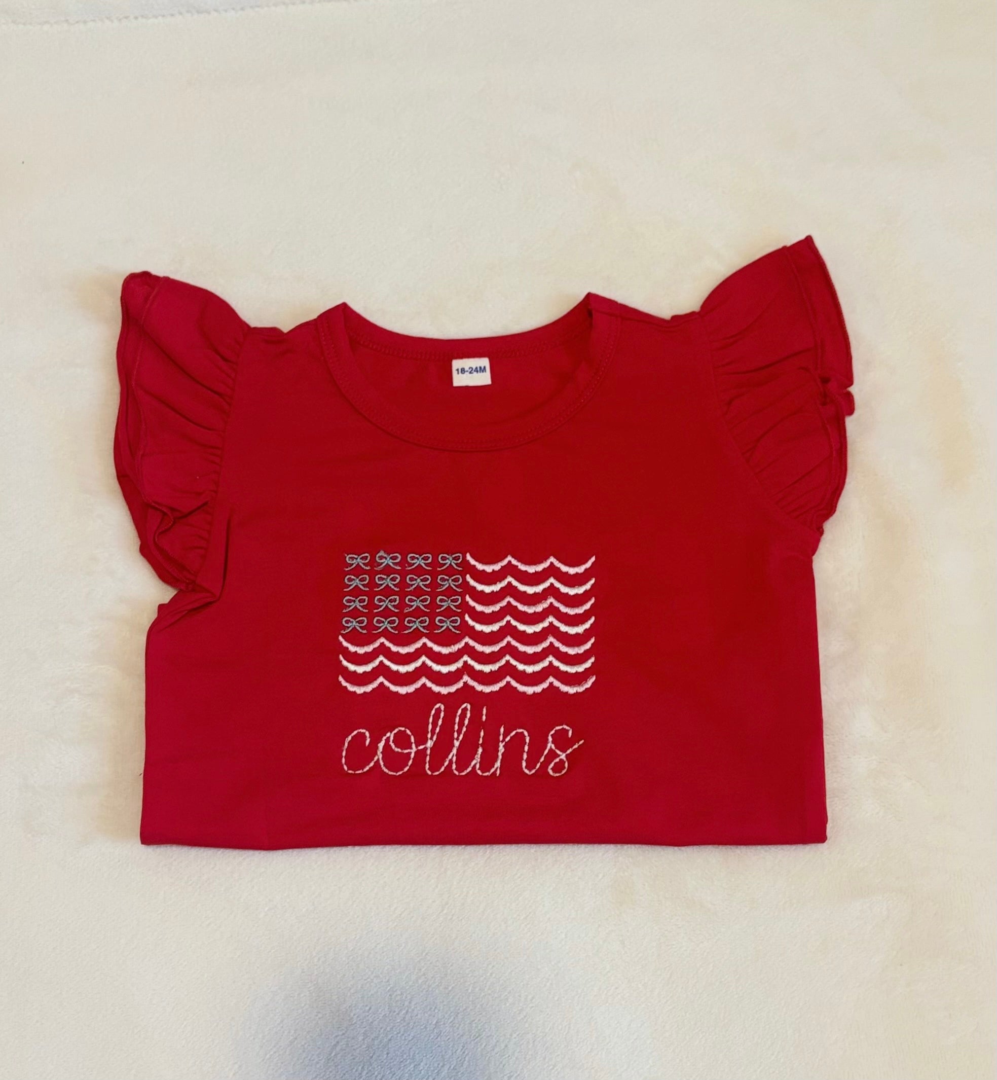 Girls 4th of July Shirt – Custom Name American Flag Tee
