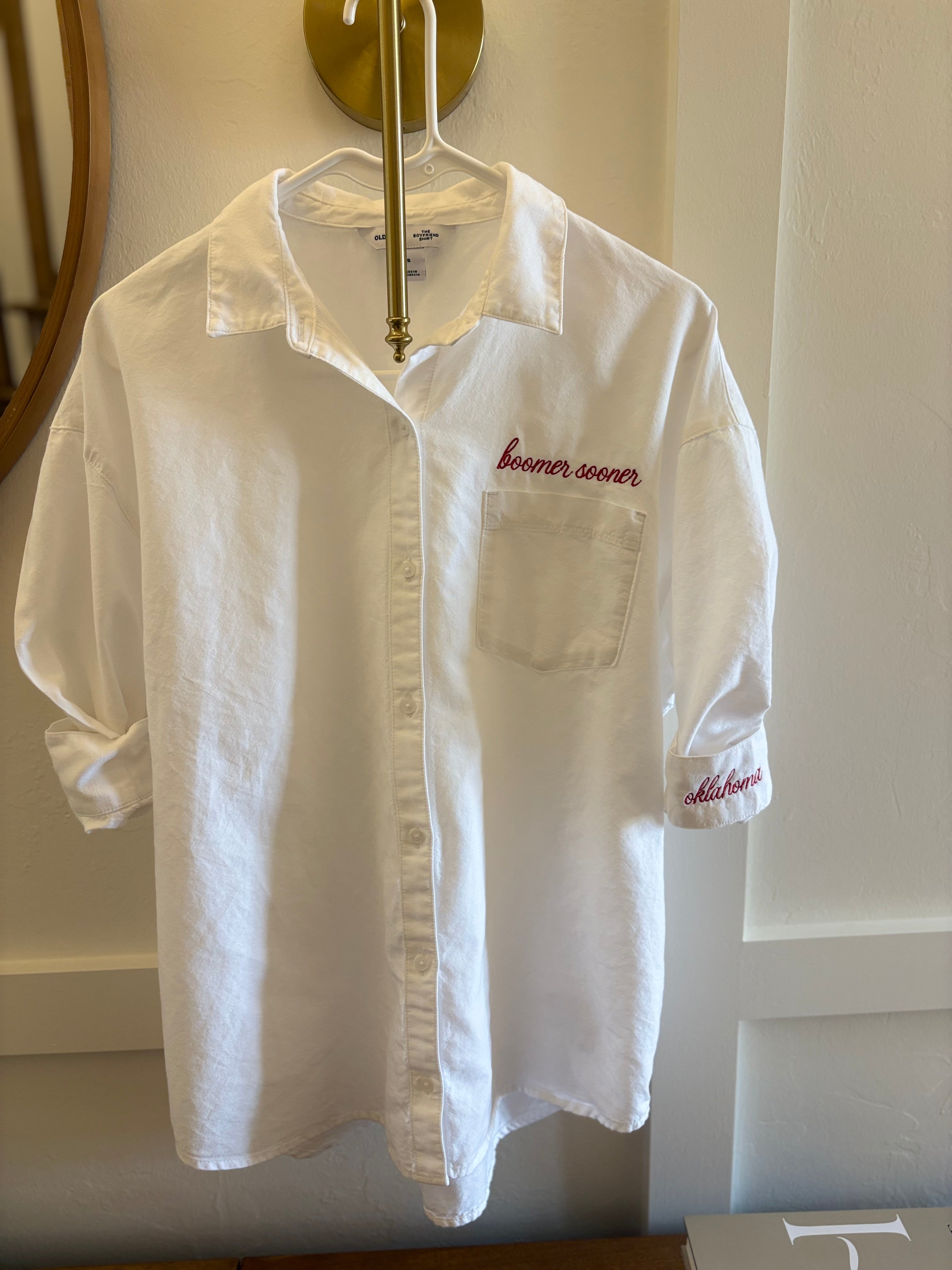 Women’s OU Sooners Embroidered White Button Down