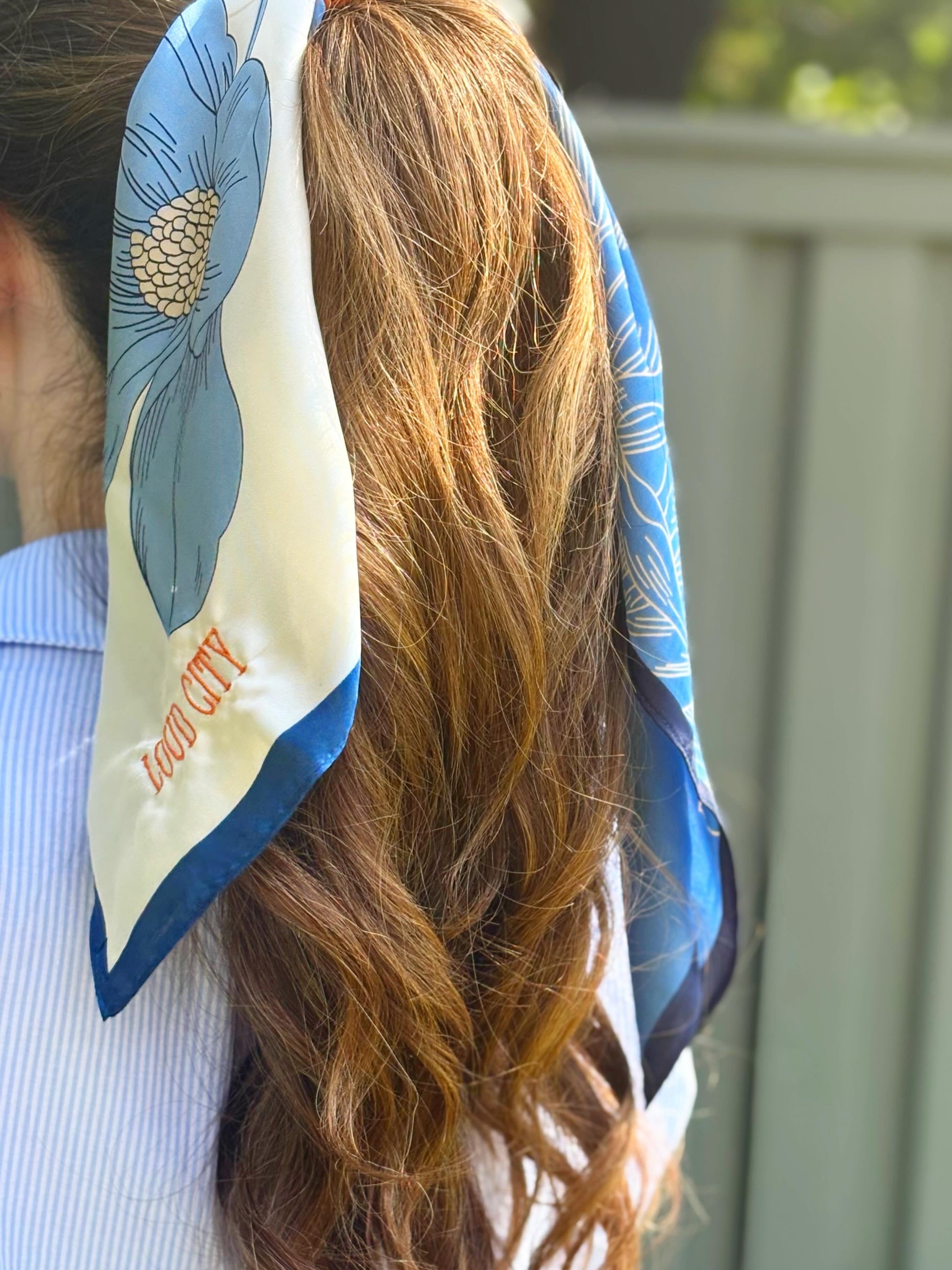 Embroidered OKC Thunder Playoff Floral Neck Scarf | Blue & Orange Faux Silk Game Day Bandana