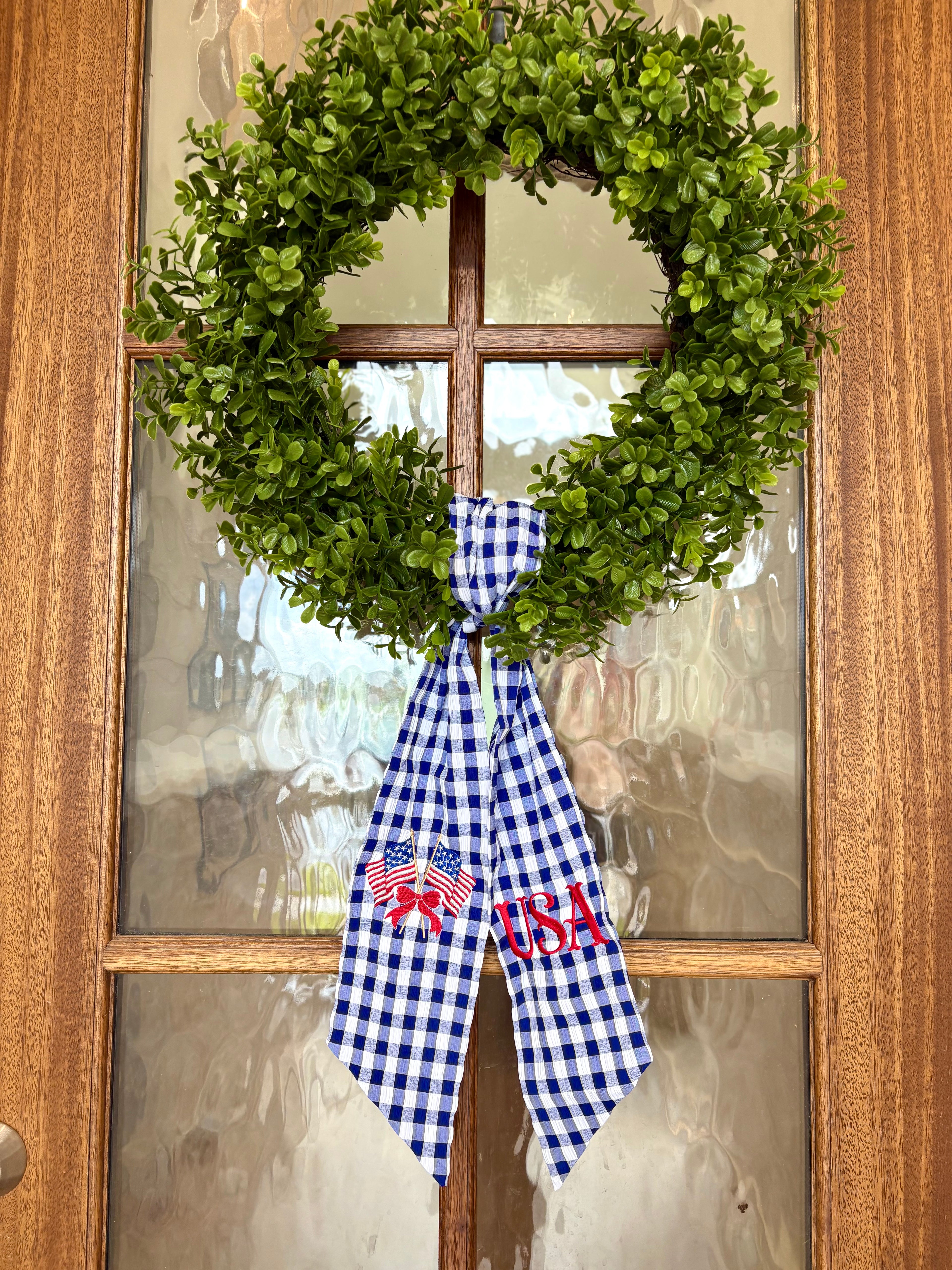 4th of July Wreath Sash | Customizable Navy Gingham Patriotic Decor | Independence Day