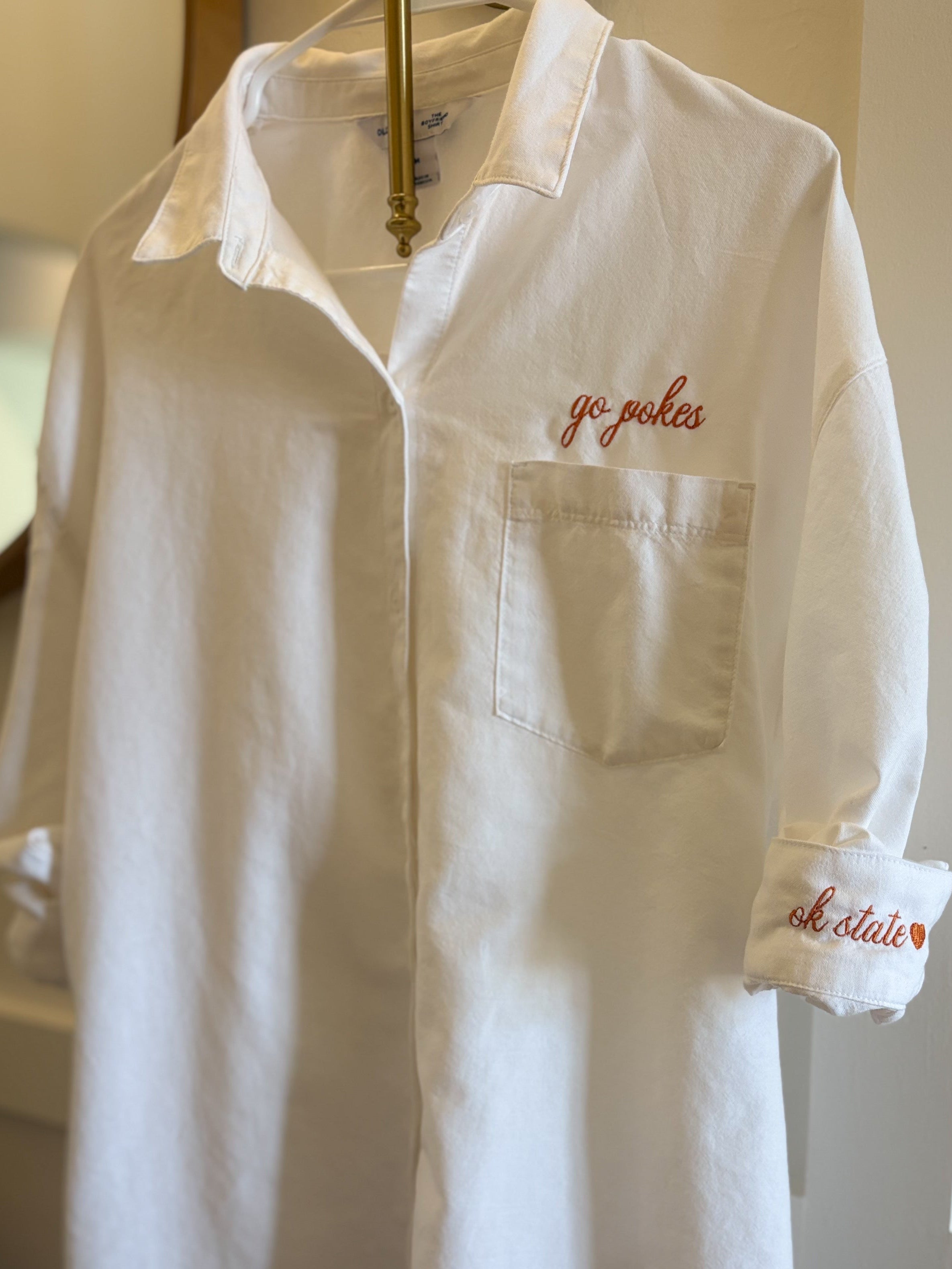 Women’s OSU Go Pokes Embroidered White Button Down