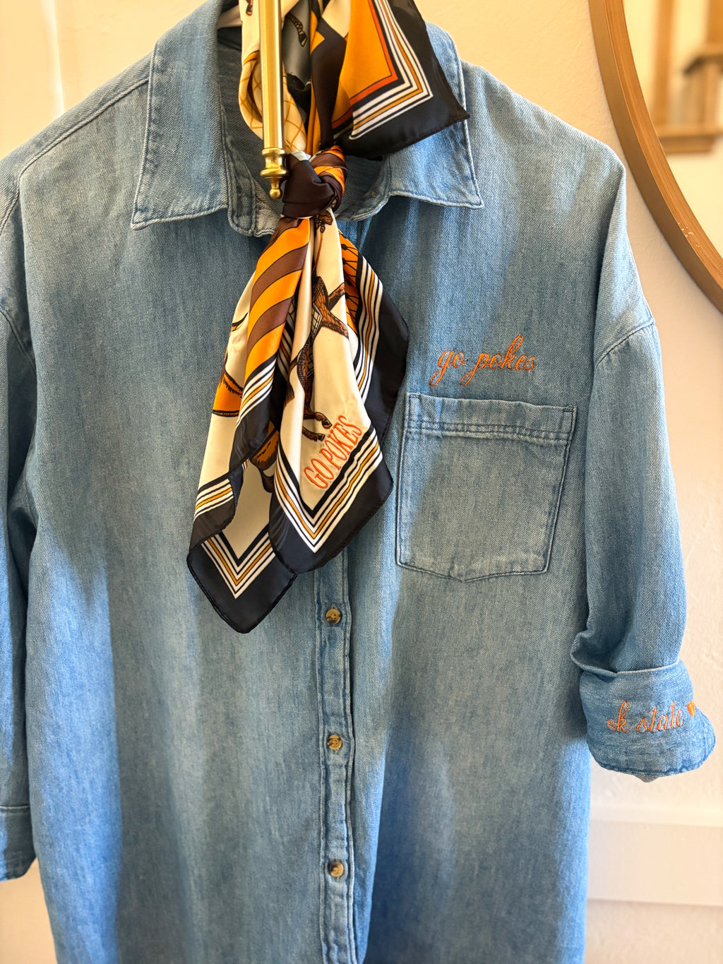 Women’s OSU Go Pokes Denim Button Down