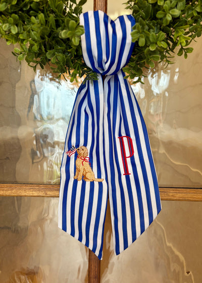 4th of July Wreath Sash | Customizable Navy Patriotic Decor | Independence Day