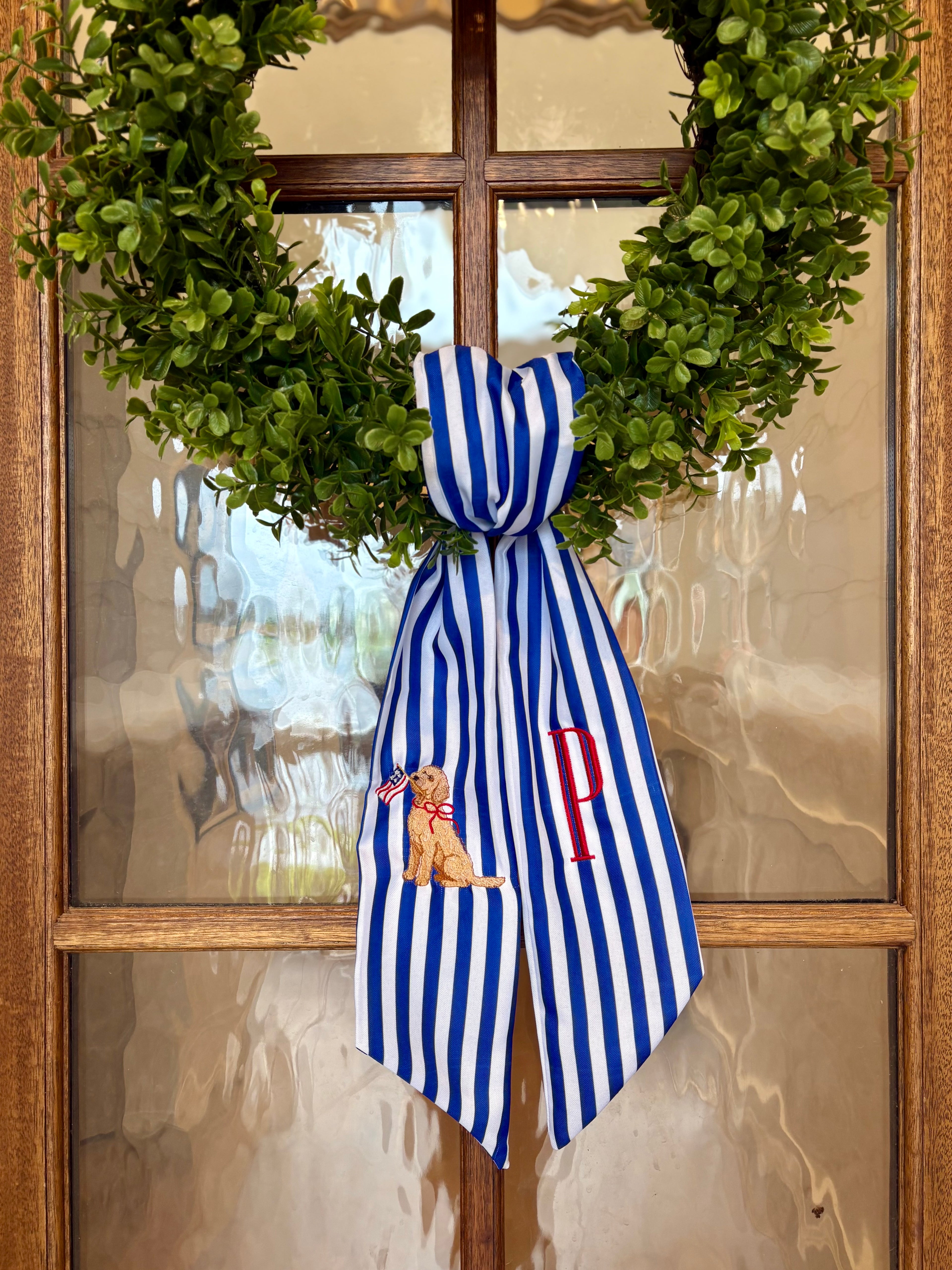 4th of July Wreath Sash | Customizable Navy Patriotic Decor | Independence Day