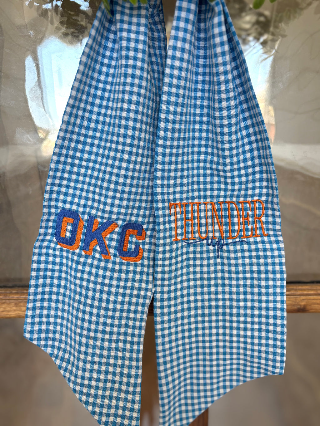 Dark Blue OKC Thunder Wreath Sash | Personalized Dark Blue Gingham Door Decor