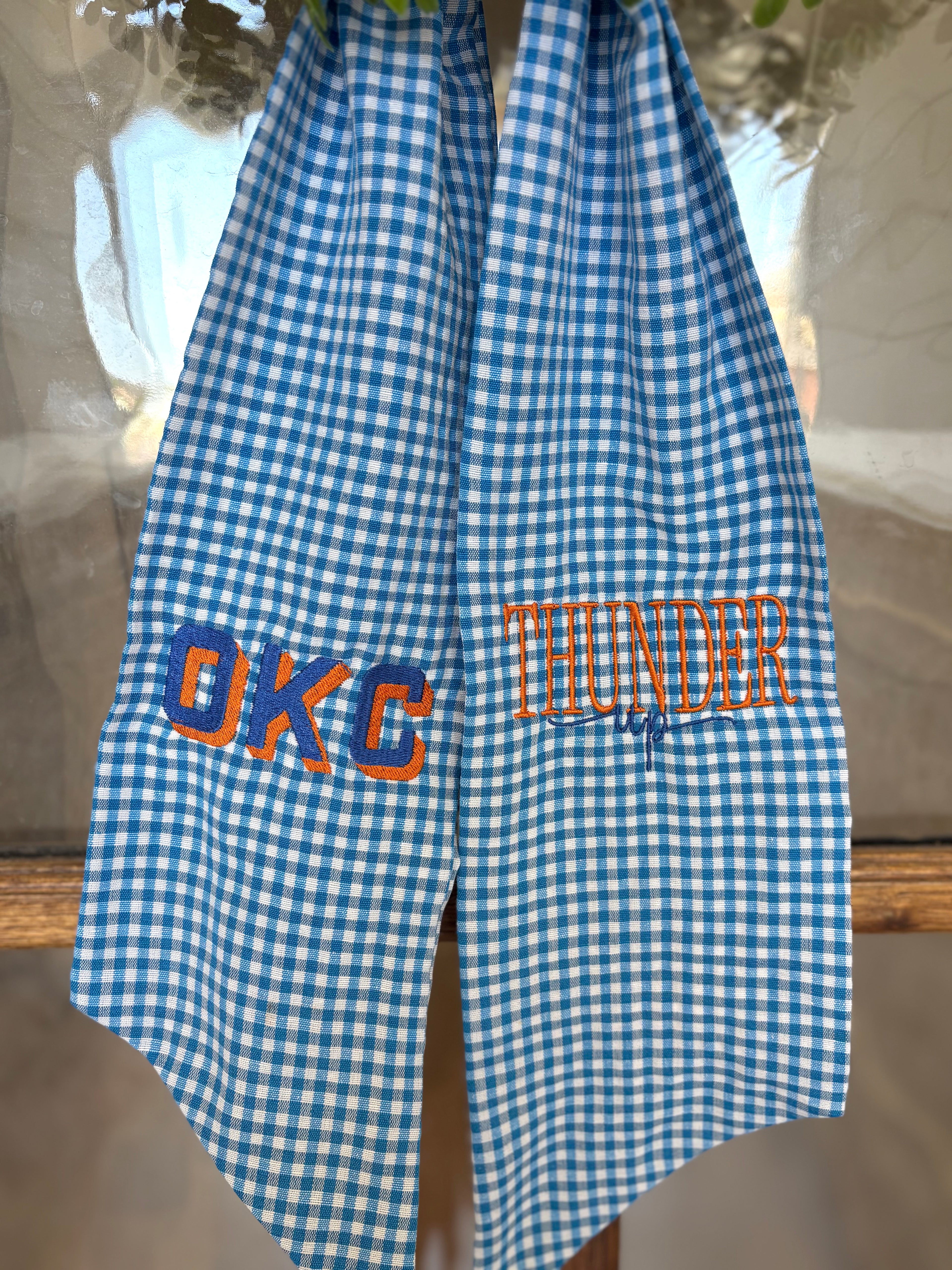 Dark Blue OKC Thunder Wreath Sash | Personalized Dark Blue Gingham Door Decor