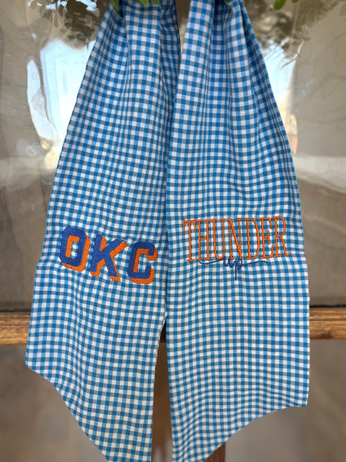 Dark Blue OKC Thunder Wreath Sash | Personalized Dark Blue Gingham Door Decor