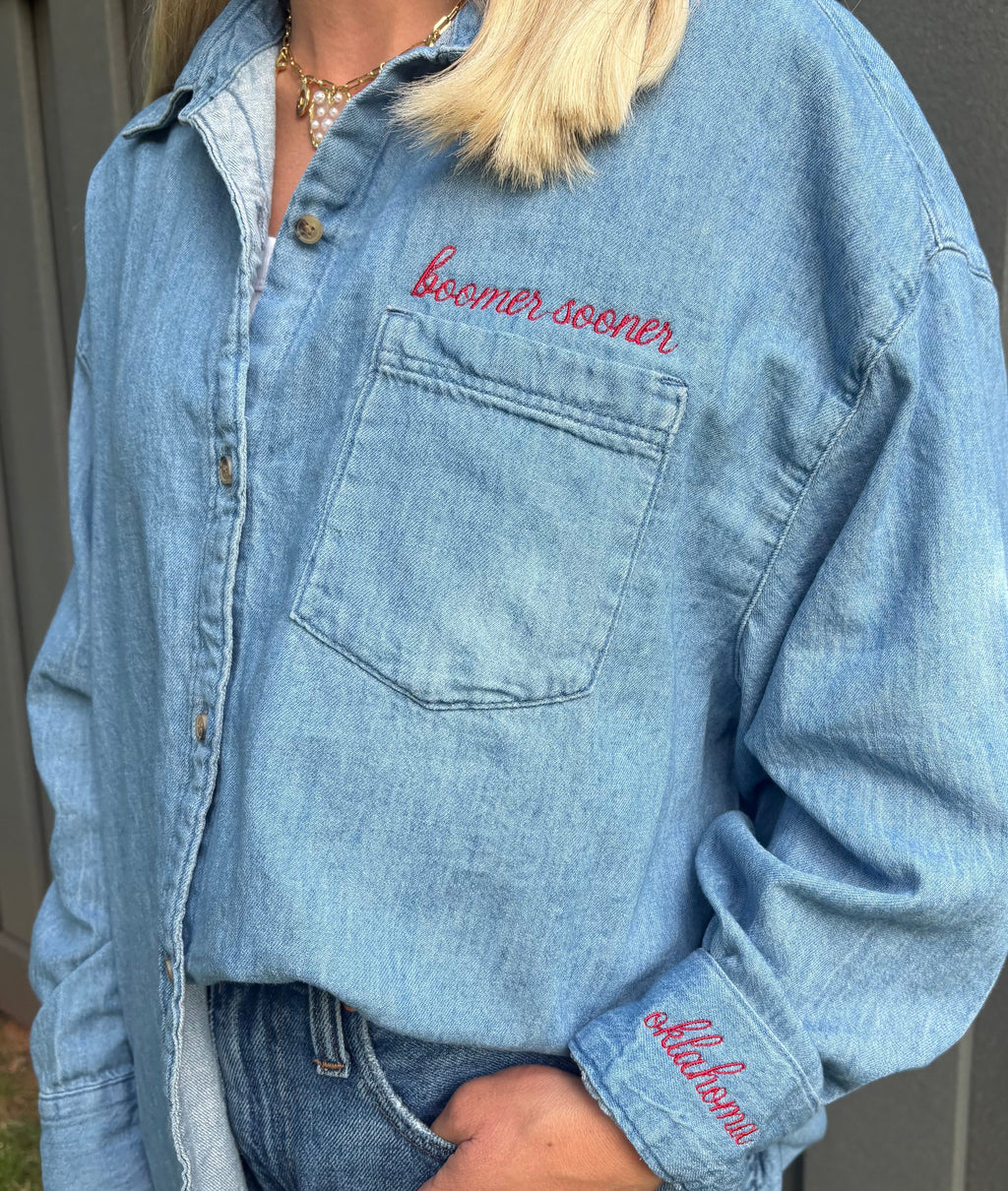 Women’s OU Sooners Denim Button Down