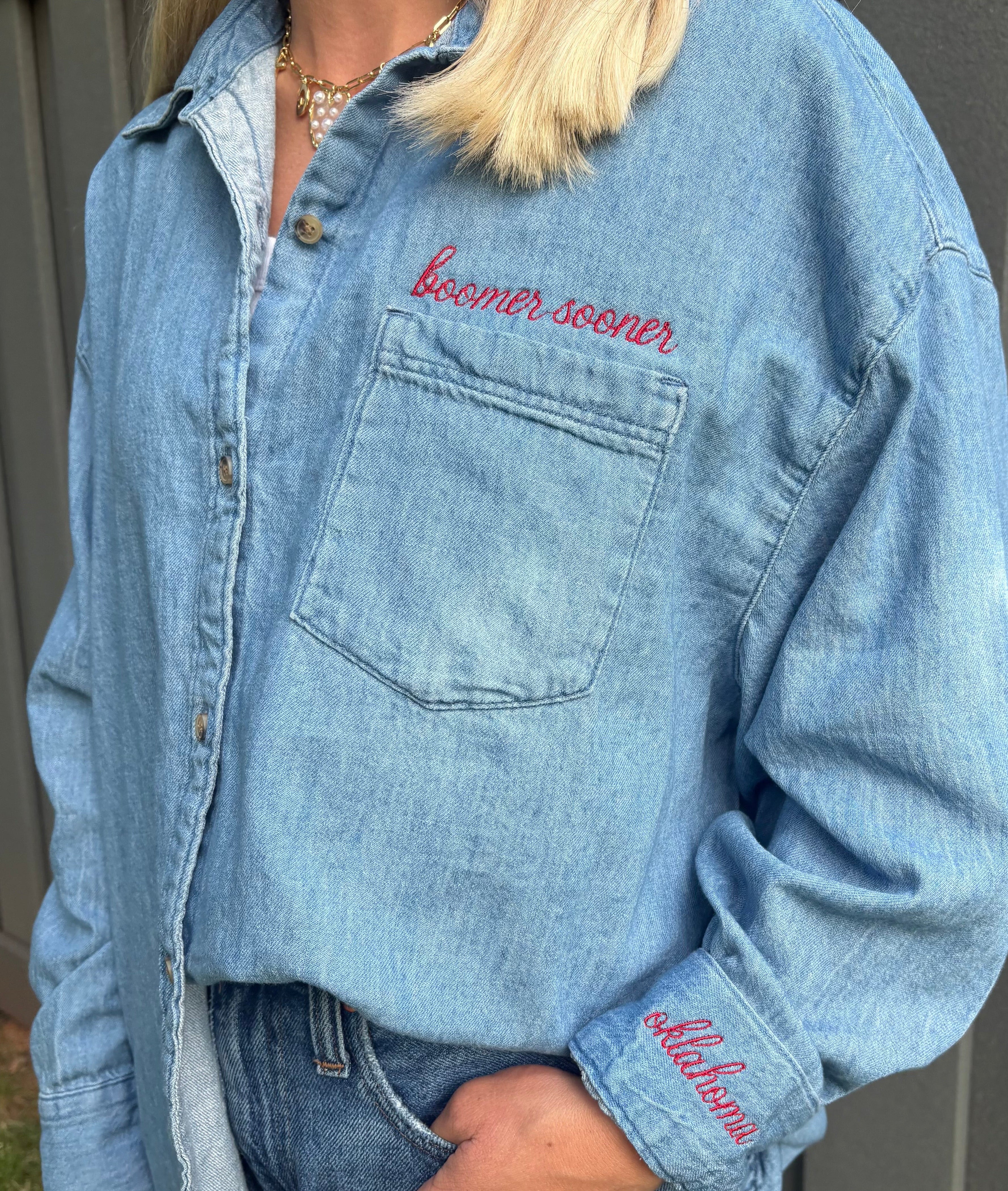 Women’s OU Sooners Denim Button Down